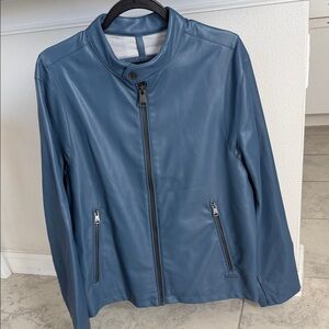 Men's Blue Faux Leather Jacket